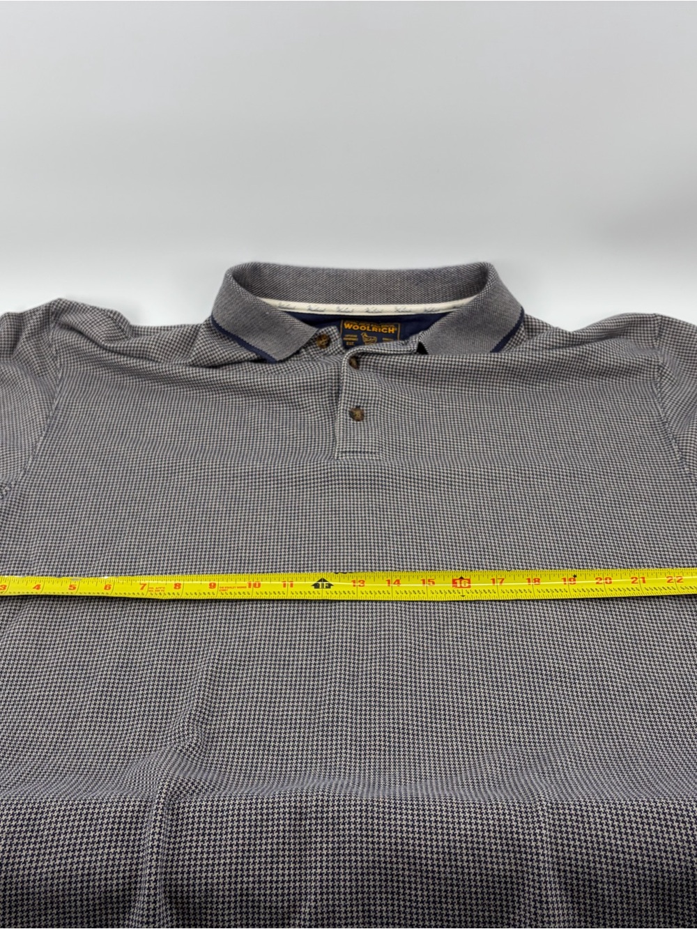 Woolrich Vintage Polo Shirt Short Sleeve Herringbone Blue Gray Size XL - Picture 4 of 5